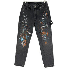 No Boundaries Men's Straight Leg Black Paint Splatter Carpenter Jeans Size 28X30